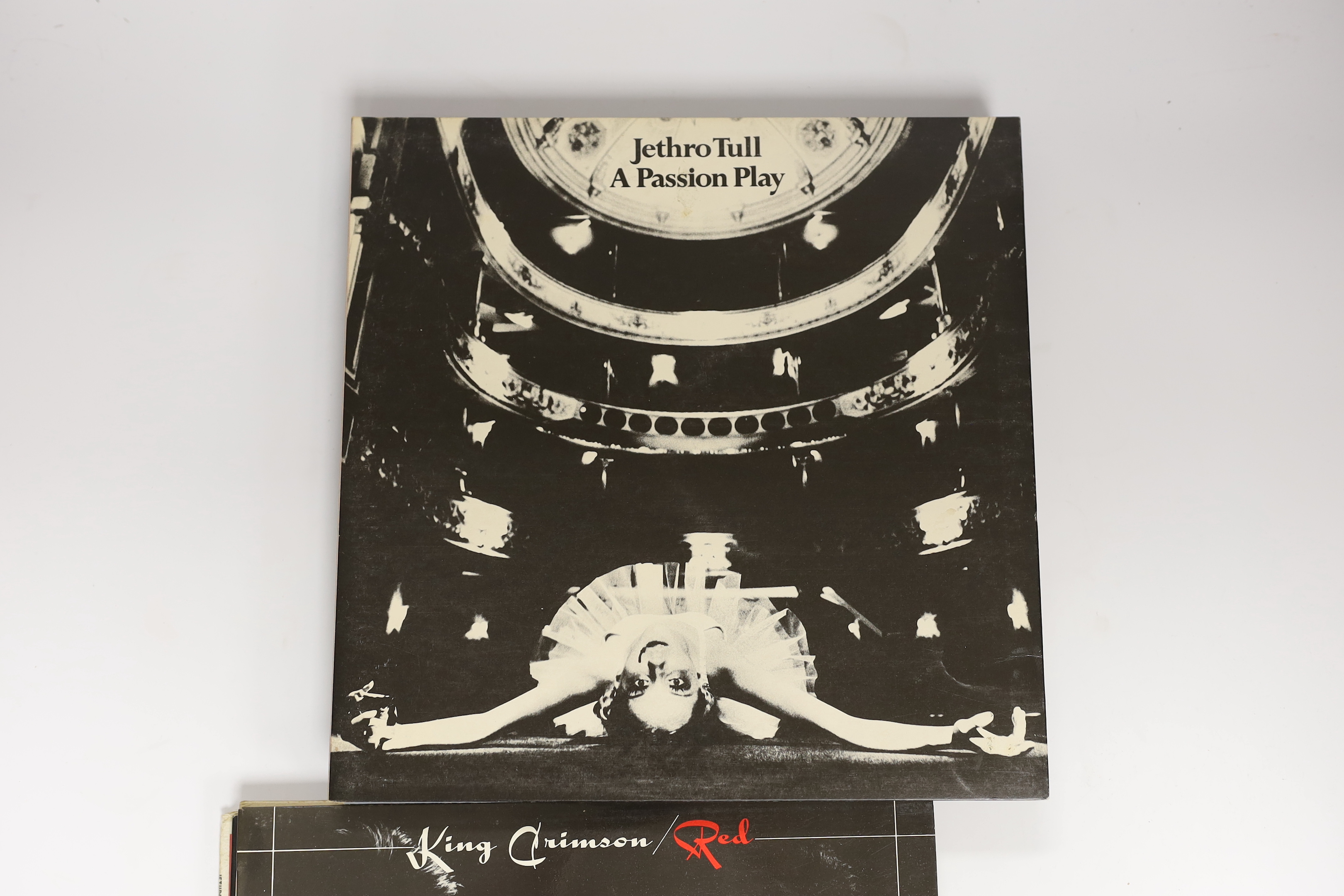 Twelve LP record albums by King Crimson, Jethro Tull, Wishbone Ash and Yes, including; Red, Starless in Bible Black, Jethro Tull Live, Thick as a Brick, a Passion Play, Wishbone Four, Argus, Tomato, Going for the One, Re